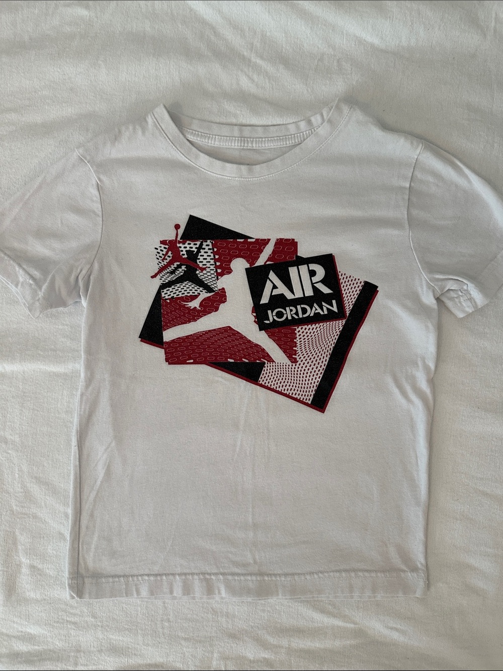 Boys Jordan White Tee with Red & Black Air Jordan Graphic